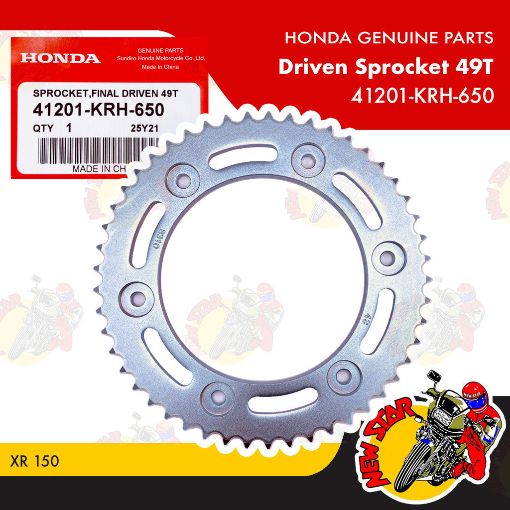 41201-KRH-650 | Driven Sprocket 49T | Genuine Honda parts | XR 150