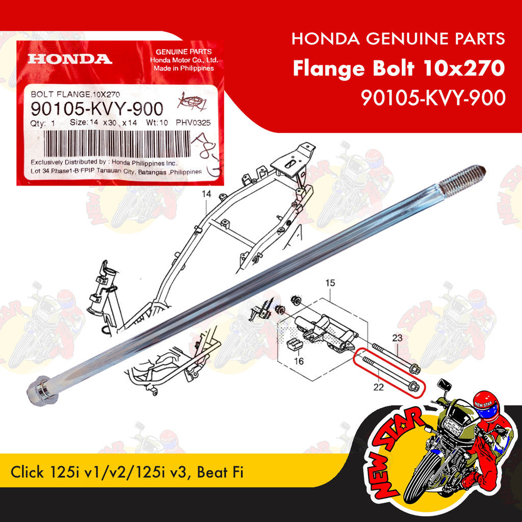 90105-KVY-900 | Flange Bolt 10x270 | Genuine Honda parts | Click 125i v1/v2/125i v3 Beat Fi