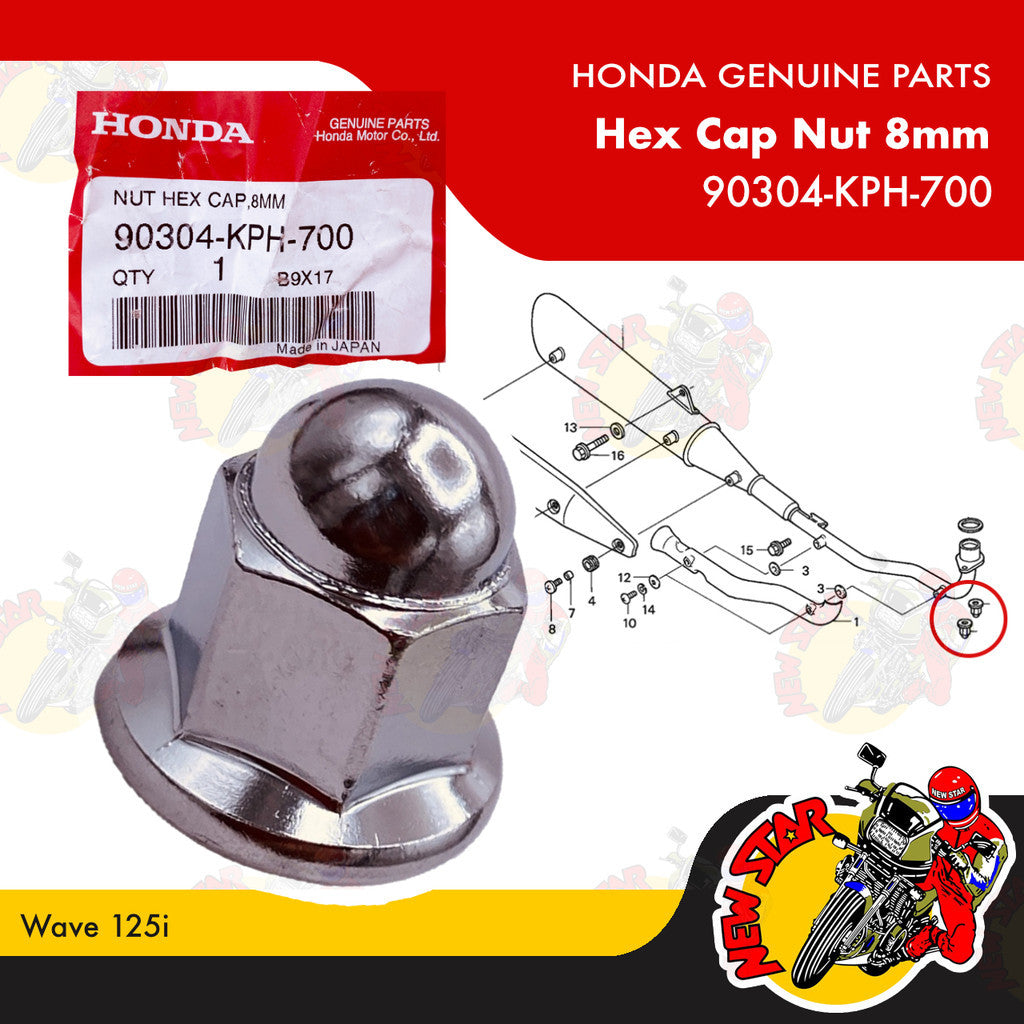 90304-KPH-700 | Hex Cap Nut 8mm | Genuine Honda parts | Wave 125i