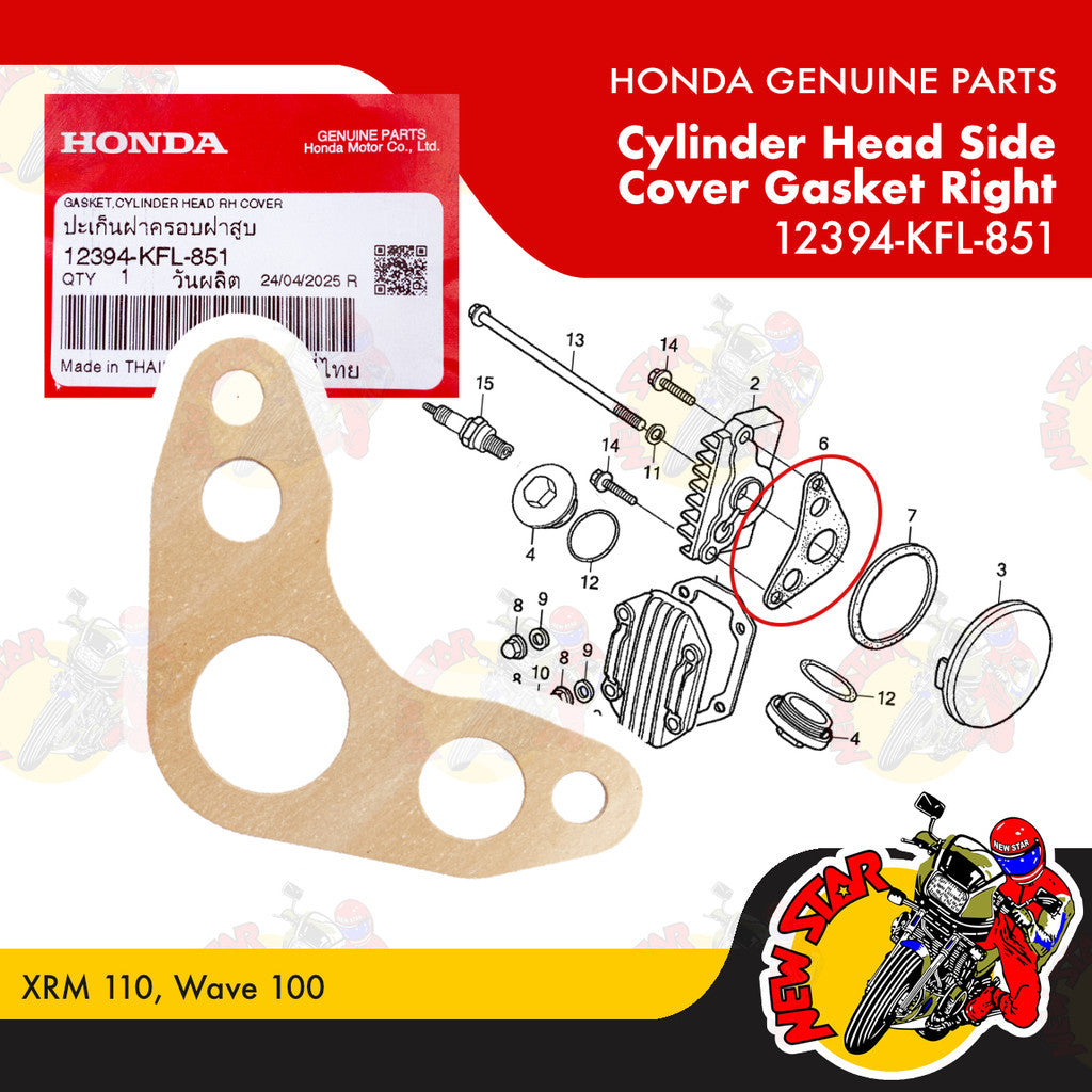 12394-KFL-851 | Cylinder Head Side Cover Gasket Right | Genuine Honda parts | XRM 110 Wave 100