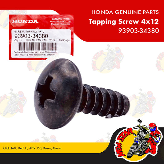93903-34380 | Tapping Screw 4x12 | Genuine Honda parts | Click 160i Beat Fi ADV 150 Bravo Genio
