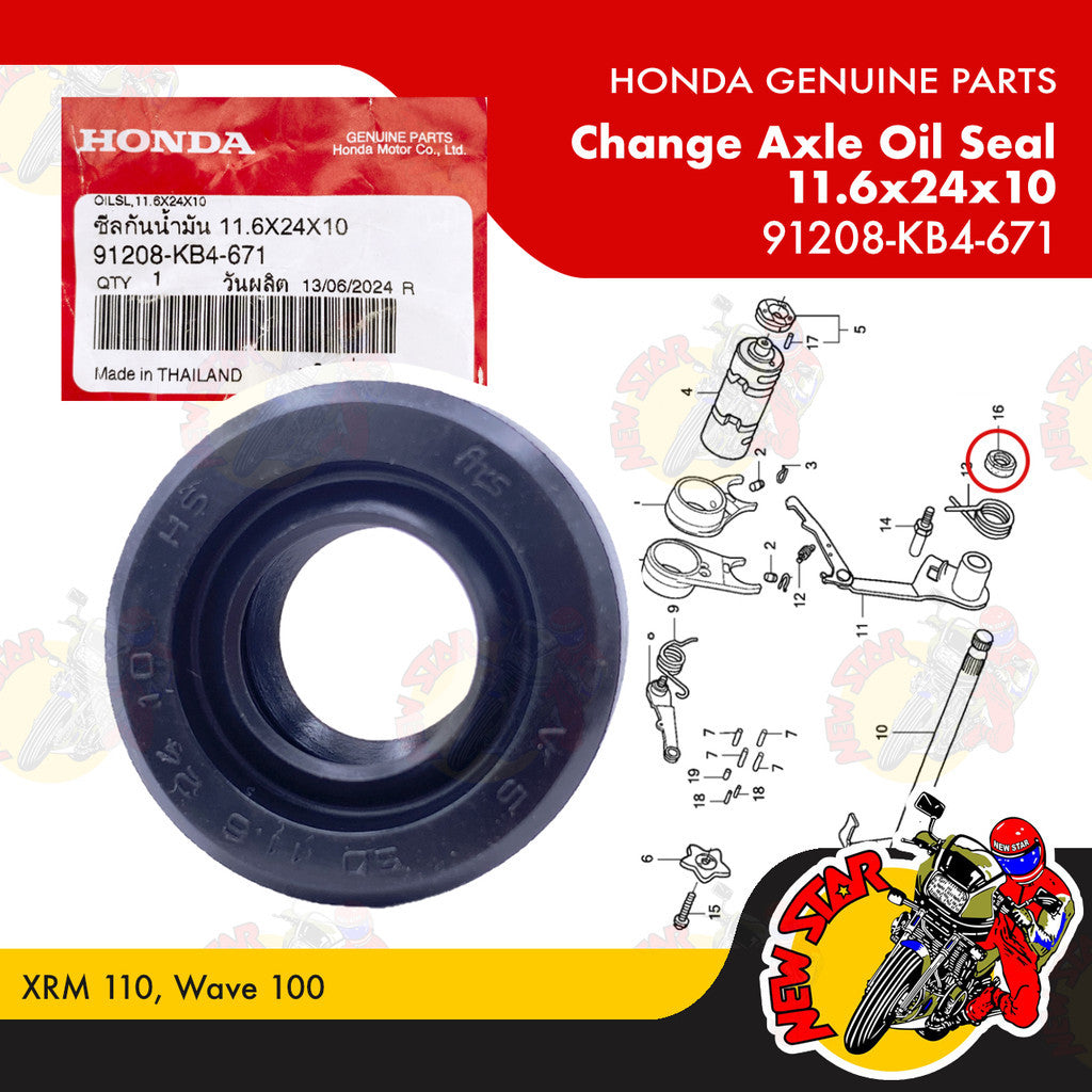 91208-KB4-671 | Change Axle Oil Seal 11.6x24x10 | Genuine Honda parts | XRM 110 Wave 100
