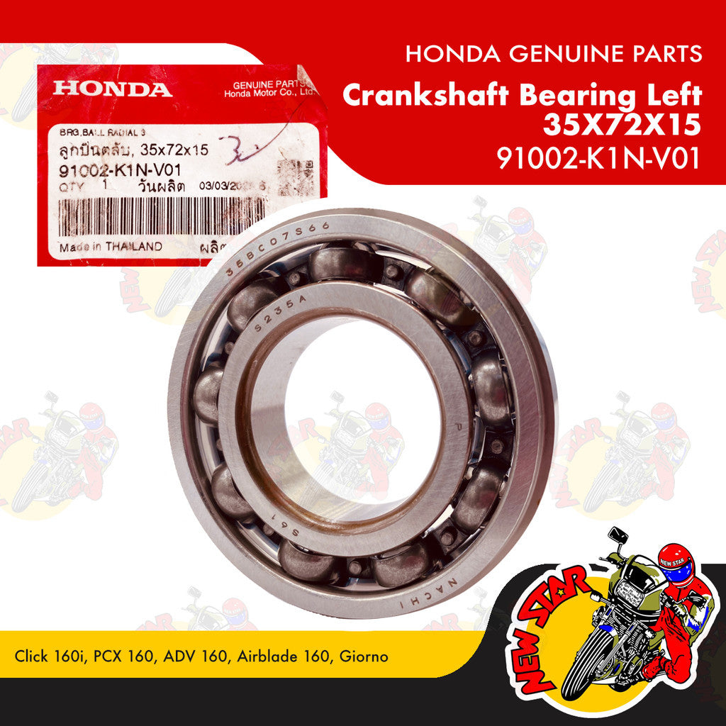 91002-K1N-V01 | Crankshaft Bearing Left 35x72x15 | Genuine Honda parts | Click 160i PCX 160 ADV 160
