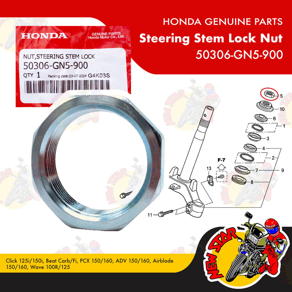 50306-GN5-900 | Steering Stem Lock Nut | Genuine Honda parts | Click 125i/150i Beat Fi PCX 150/160