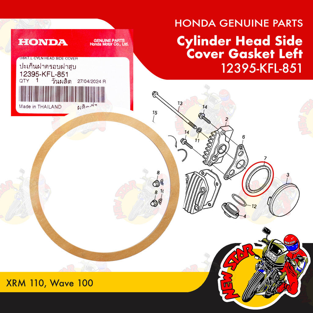 12395-KFL-851 | Cylinder Head Side Cover Gasket Left | Genuine Honda parts | XRM 110 Wave 100