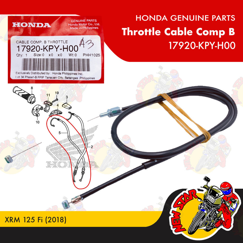 17920-KPY-H00 | Throttle Cable Comp B | Genuine Honda parts | XRM 125 Fi (2018)