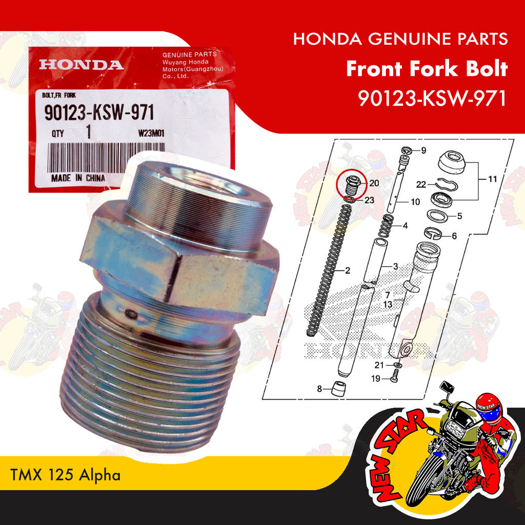 90123-KSW-971 | Front Fork Bolt | Genuine Honda parts | TMX 125 Alpha