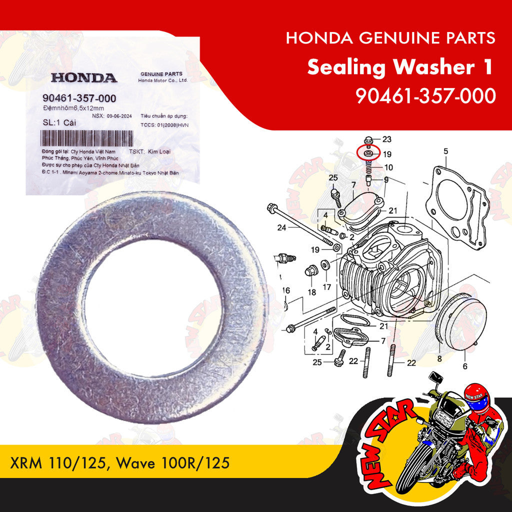 90461-357-000 | Sealing Washer 1 | Genuine Honda parts | XRM 110/125 Wave 100R/125