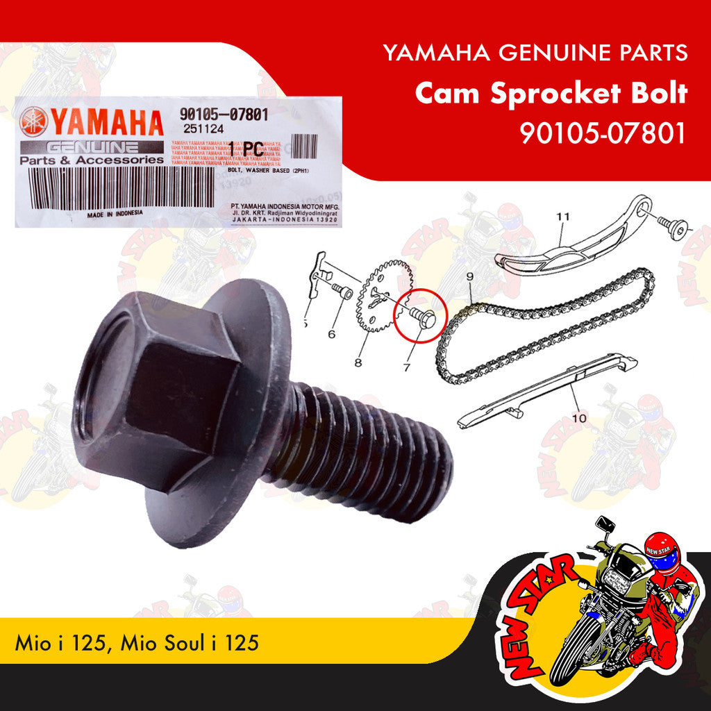 90105-07801 | Cam Sprocket Bolt | Genuine Yamaha parts | Mio i 125 Mio Soul i 125